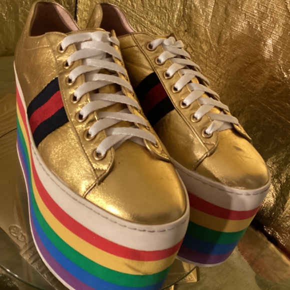 Gucci Alessandro Michele Peggy Rainbow good web platform sneakers - Picture 3 of 14